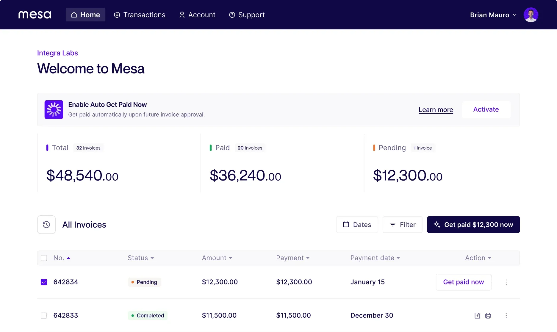Mesa dashboard product image